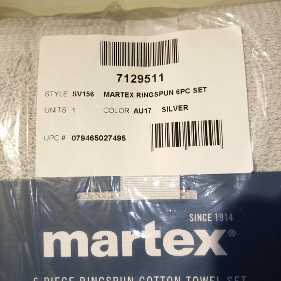 MARTEX 6 piece Towel Set  Silver/Gray  100% Cotton  Bath/Hand/Wash  NEW in pkg. - Picture 3 of 4